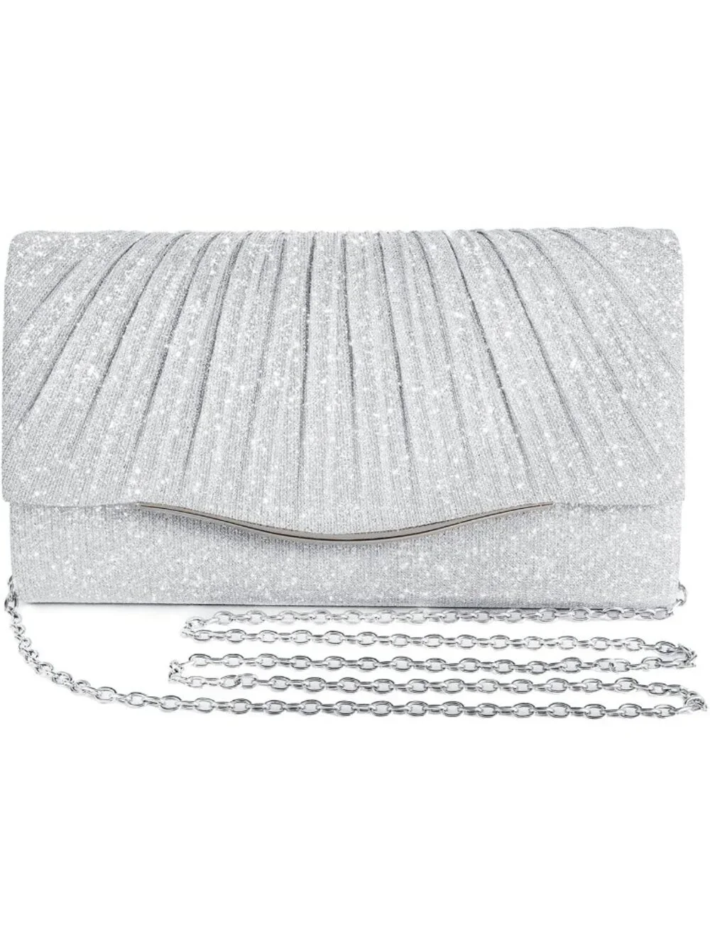 👜 Women's Silver Sparkle Formal Dressy Evening Bag Elegance Charm Crossbody Bag